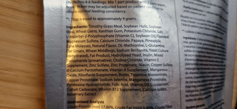 Oxbow Critical Care Ingredients