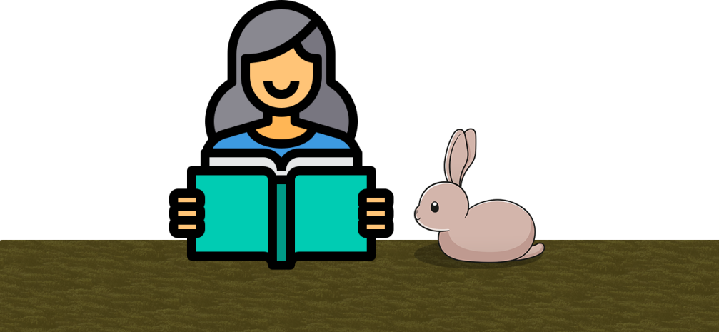 Person reading to rabbit